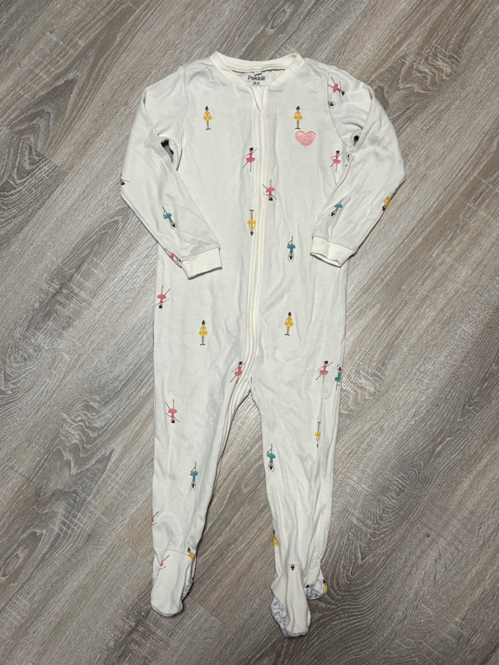White Ballerina-Print Footed One-Piece Pajama - Soft Zip Front